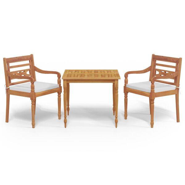 vidaXL Ensemble &agrave; manger de jardin coussins 3 pcs bois de teck massif