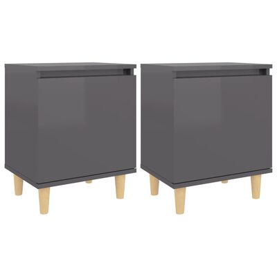 vidaXL Tables de chevet pieds en bois 2 pcs Gris brillant 40x30x50 cm
