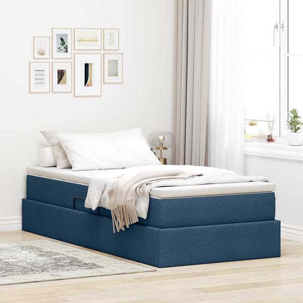 vidaXL Lit avec rangement et matelas Bleu 100 x 200 cm Polyester