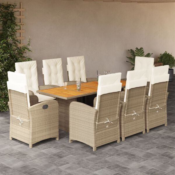 vidaXL Ensemble &agrave; manger de jardin et coussins 9 pcs m&eacute;lange beige