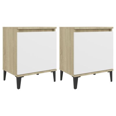 vidaXL Tables de chevet avec pieds en métal chêne sonoma et blanc