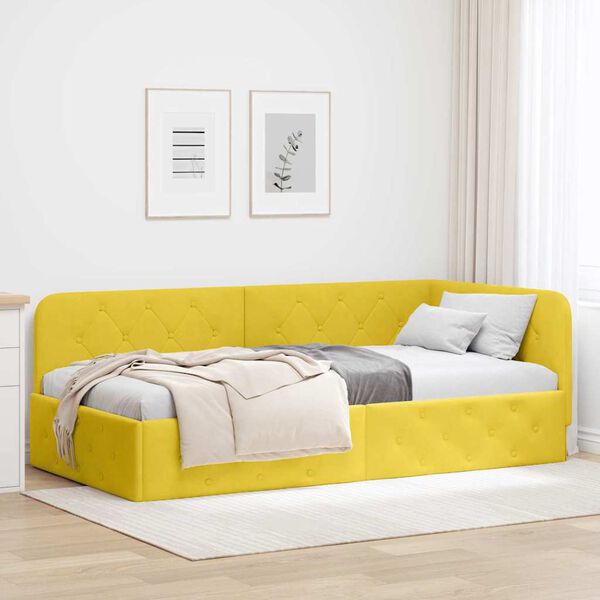 vidaXL Cadre de lit d'angle avec t&ecirc;te de lit Jaune 90 x 200 cm Velours