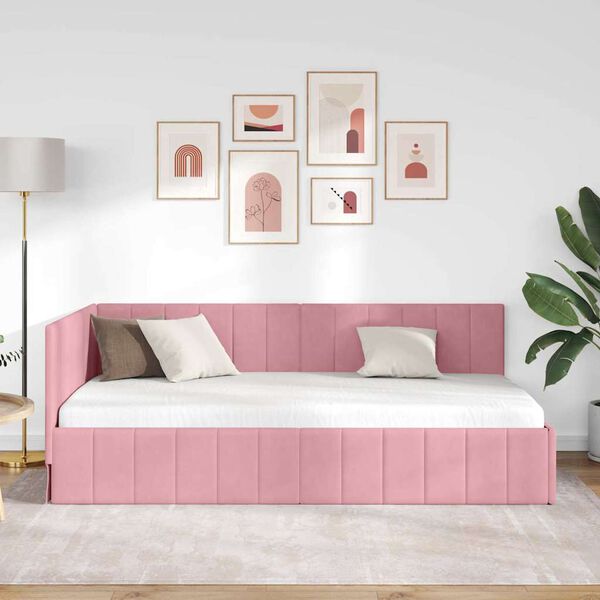 vidaXL Cadre de lit d'angle Rose 90 cm x 190 cm Velours