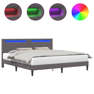 vidaXL Cadre de lit avec bandes LED Gris 180 x 200 cm Simili cuir