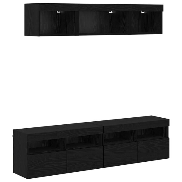 vidaXL Unit&eacute;s murales TV avec LED 5 pcs Ch&ecirc;ne noir 80 x 30 x 40 cm