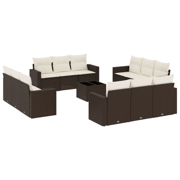 vidaXL Salon de jardin avec coussins 13 pcs marron r&eacute;sine tress&eacute;e