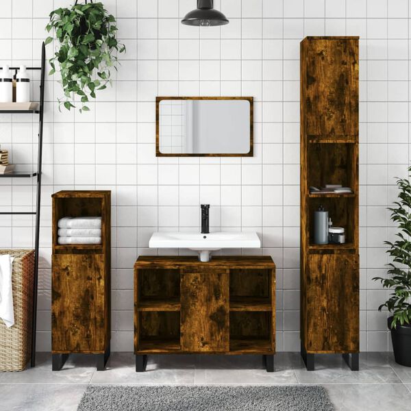 vidaXL Ensemble de meubles de salle de bain 3 pcs Ch&ecirc;ne fum&eacute;