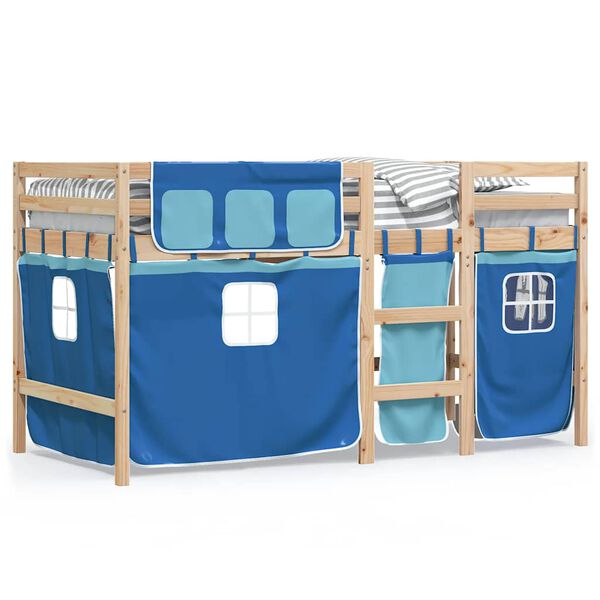 vidaXL Lit mezzanine enfants avec rideaux sans matelas bleu 90x190 cm