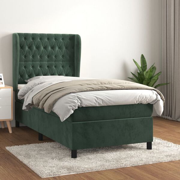 vidaXL Sommier &agrave; lattes de lit et matelas Vert fonc&eacute; 80x200 cm Velours