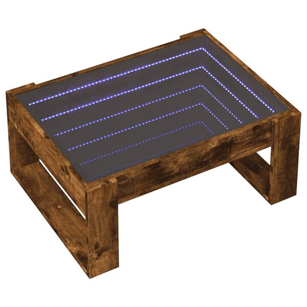 vidaXL Table basse avec LED infini ch&ecirc;ne fum&eacute; 70x53x30 cm