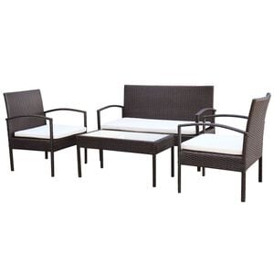 vidaXL Salon de jardin 4 pcs avec coussins R&eacute;sine tress&eacute;e Marron