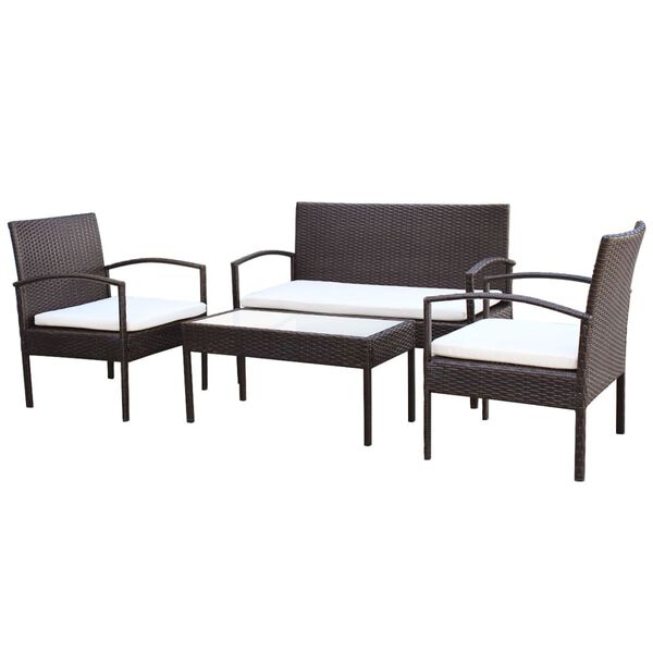 vidaXL Salon de jardin 4 pcs avec coussins R&eacute;sine tress&eacute;e Marron