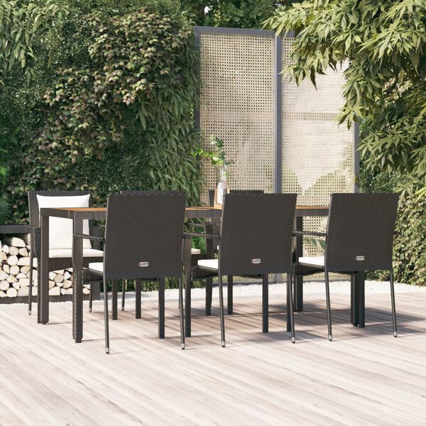 vidaXL Ensemble &agrave; manger de jardin coussins 7pcs Noir R&eacute;sine tress&eacute;e