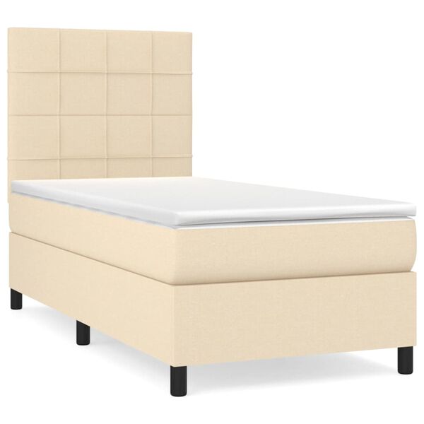 vidaXL Sommier &agrave; lattes de lit avec matelas Cr&egrave;me 90x200 cm Tissu