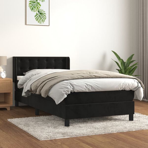 vidaXL Sommier &agrave; lattes de lit avec matelas Noir 90x190 cm Velours