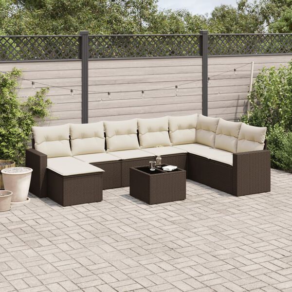 vidaXL Salon de jardin avec coussins 9 pcs marron r&eacute;sine tress&eacute;e