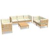 vidaXL Salon de jardin 8 pcs avec coussins cr&egrave;me Bois de pin massif
