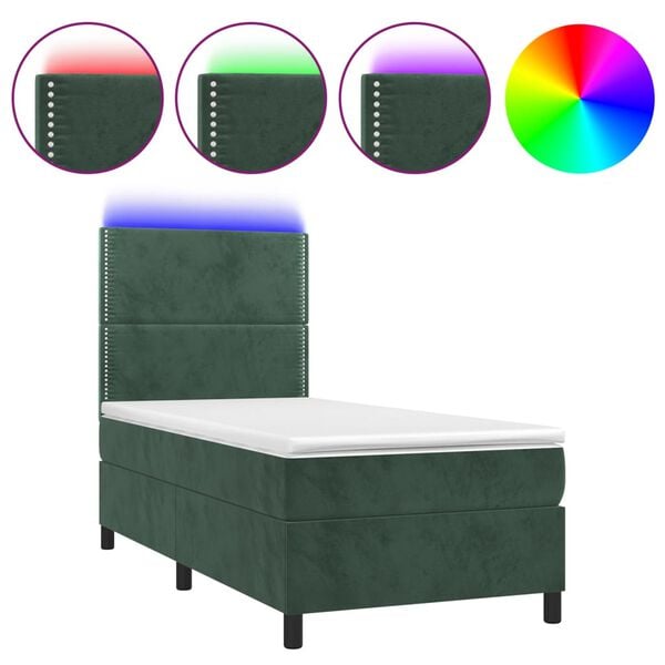 vidaXL Sommier &agrave; lattes de lit avec matelas et LED Vert fonc&eacute; 90x200cm
