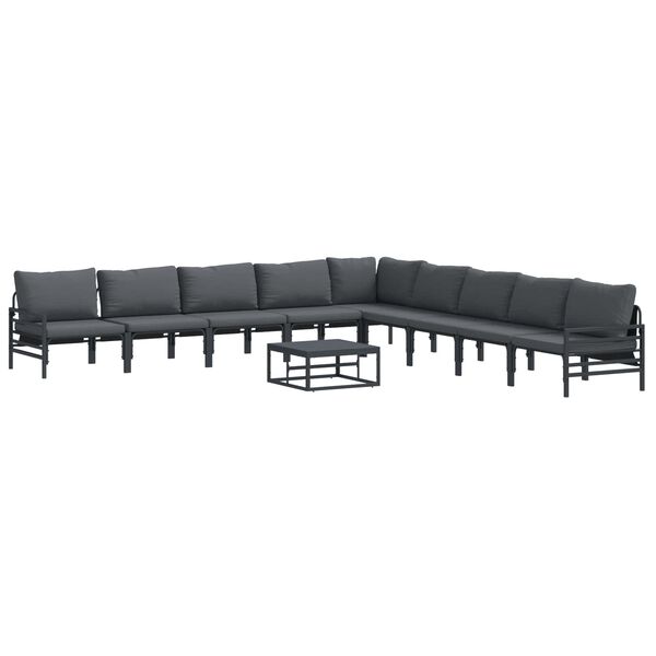 vidaXL Ensemble de canap&eacute; de jardin avec coussin 10 pcs Noir Acier