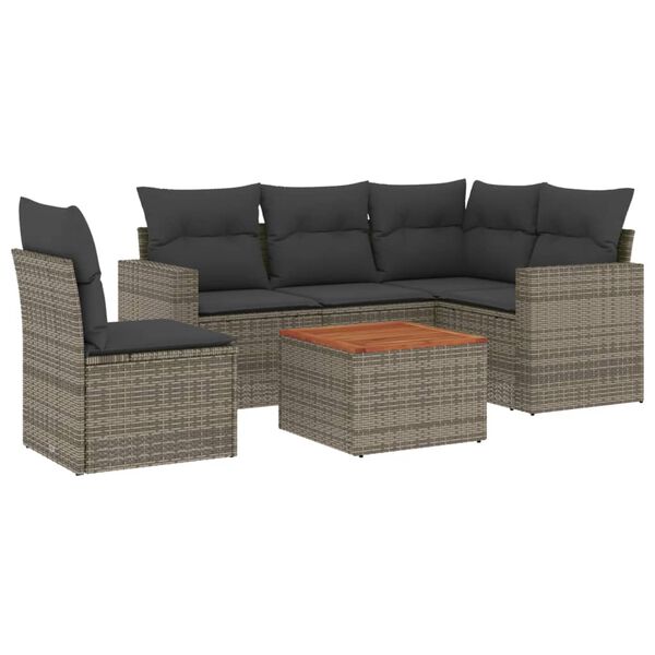 vidaXL Salon de jardin 6 pcs avec coussins gris r&eacute;sine tress&eacute;e