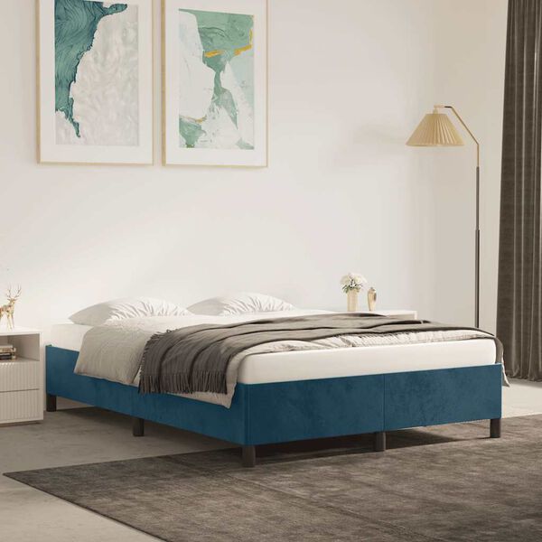 vidaXL Cadre de lit sans matelas bleu fonc&eacute; 140x190 cm velours
