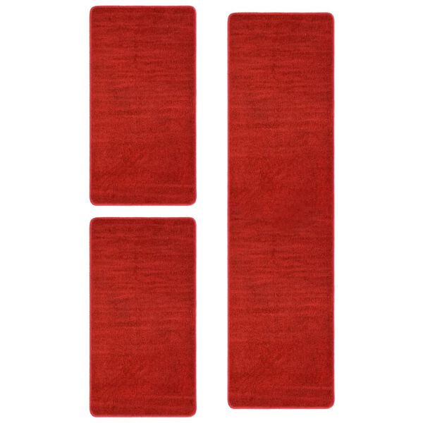 vidaXL Tapis de lit Shaggy Poils longs 3 pcs Rouge