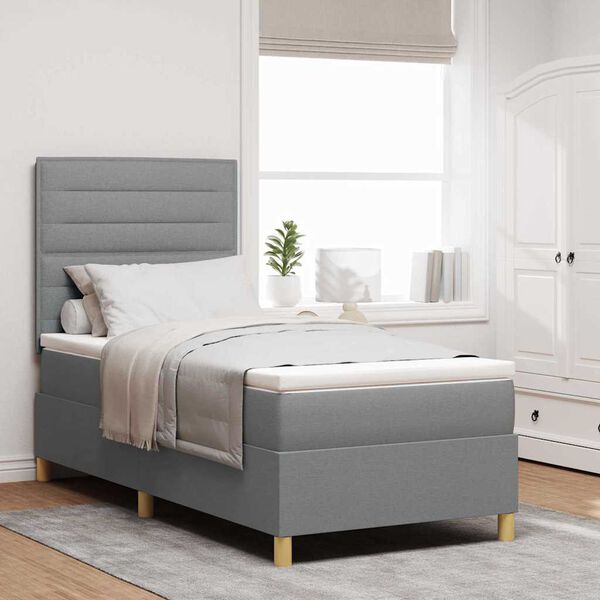 vidaXL Lit &agrave; ressort LED avec matelas Gris clair 100 x 200 cm tissu