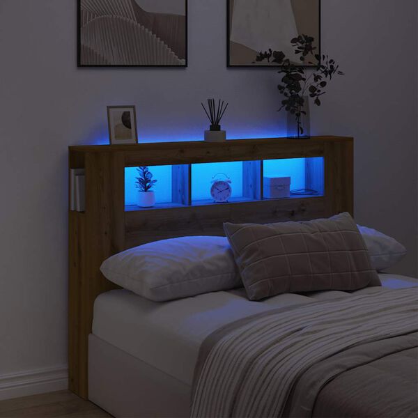 vidaXL T&ecirc;te de lit &agrave; LED ch&ecirc;ne artisanal 140x18,5x103,5 cm