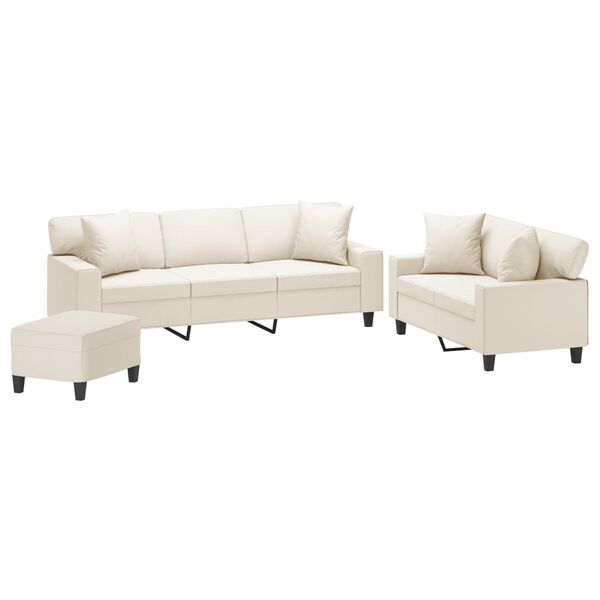 vidaXL Ensemble de canap&eacute;s 3pcs oreillers et coussins Cr&egrave;me Similicuir