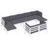 vidaXL Salon de jardin 10 pcs avec coussins blanc bois de pin massif