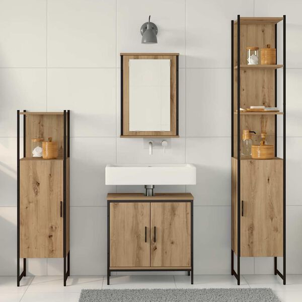 vidaXL Ensemble de mobilier de salle de bain avec &eacute;tag&egrave;re 4 pcs Marron