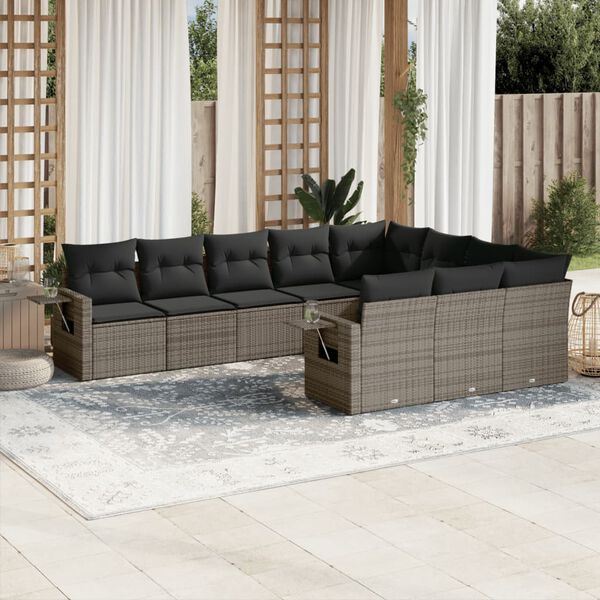 vidaXL Salon de jardin avec coussins 10 pcs gris r&eacute;sine tress&eacute;e