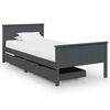 vidaXL Cadre de lit avec 2 tiroirs Gris fonc&eacute; Pin massif 90x200 cm