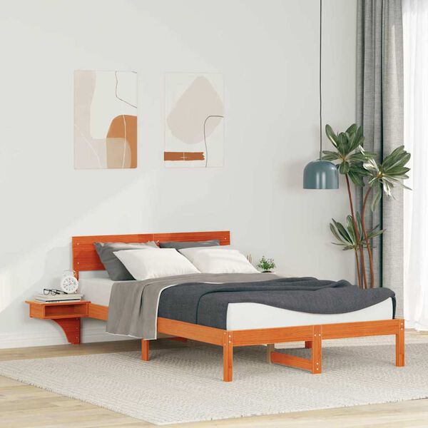 vidaXL Cadre de lit avec t&ecirc;te de lit Brun cire 120 x 200 cm Pin massif