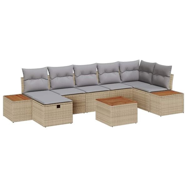 vidaXL Ensemble de canap&eacute; de jardin 8 pcs Beige Poly rotin