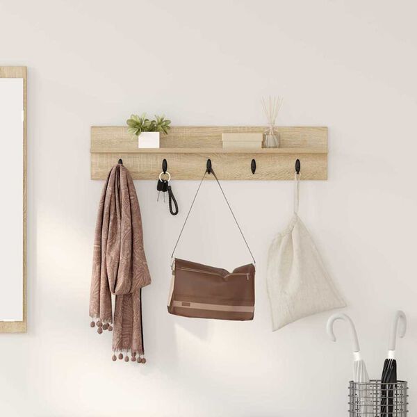 vidaXL Porte-manteau mural Ch&ecirc;ne Sonoma 80 x 10,5 x 18 cm