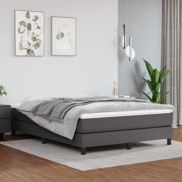 vidaXL Sommier &agrave; lattes de lit avec matelas Gris 140x190 cm Similicuir