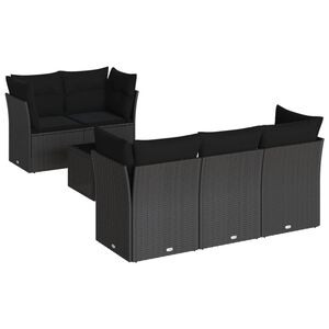 vidaXL Salon de jardin 6 pcs avec coussins noir r&eacute;sine tress&eacute;e