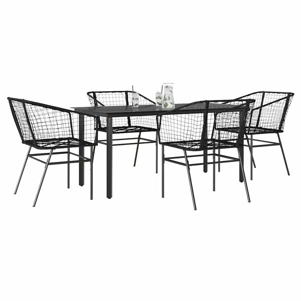 vidaXL Ensemble &agrave; manger de jardin 5 pcs noir r&eacute;sine tress&eacute;e verre