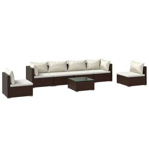 vidaXL Salon de jardin 7 pcs avec coussins R&eacute;sine tress&eacute;e Marron