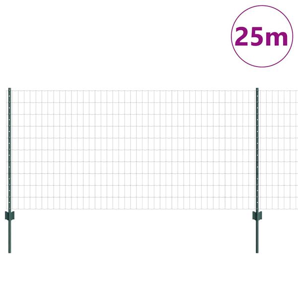 vidaXL Cl&ocirc;ture avec poteau Vert 1 x 25 m Acier et PVC