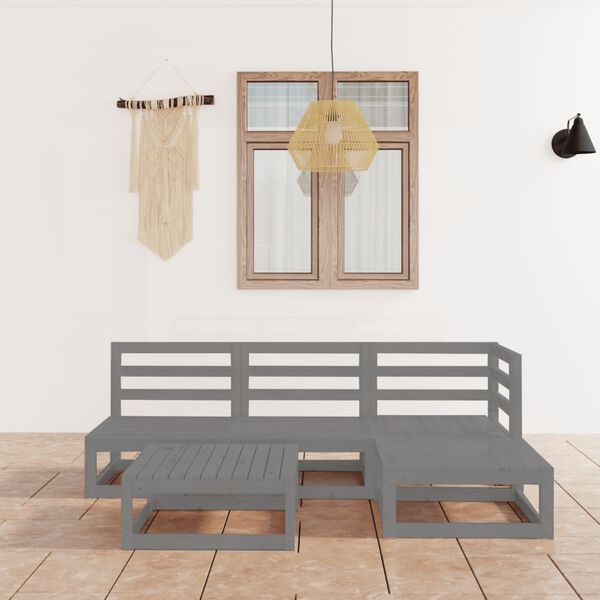 vidaXL Salon de jardin 5 pcs Gris Bois de pin massif