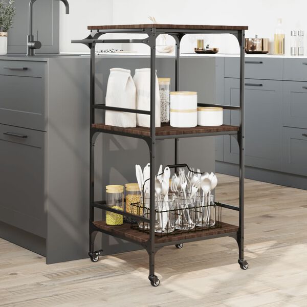 vidaXL Chariot de cuisine ch&ecirc;ne marron 60,5x50x105cm bois d'ing&eacute;nierie
