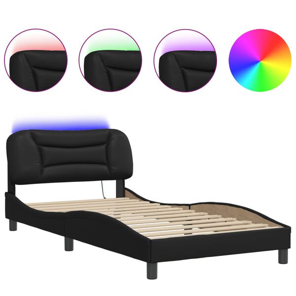 vidaXL Cadre de lit avec LED sans matelas Hvar noir 100x203 cm