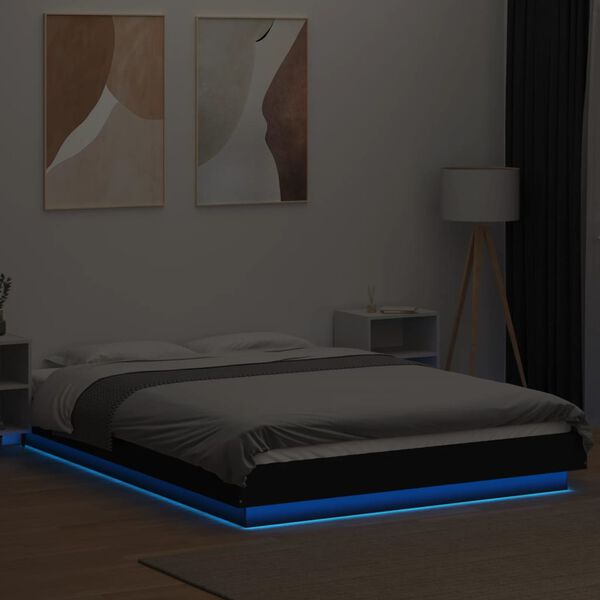 vidaXL Cadre de lit avec lumi&egrave;res LED sans matelas noir 140x200 cm