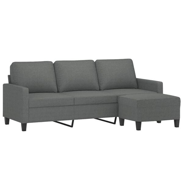 vidaXL Canapé à 3 places avec repose-pieds Gris foncé 180 cm Tissu