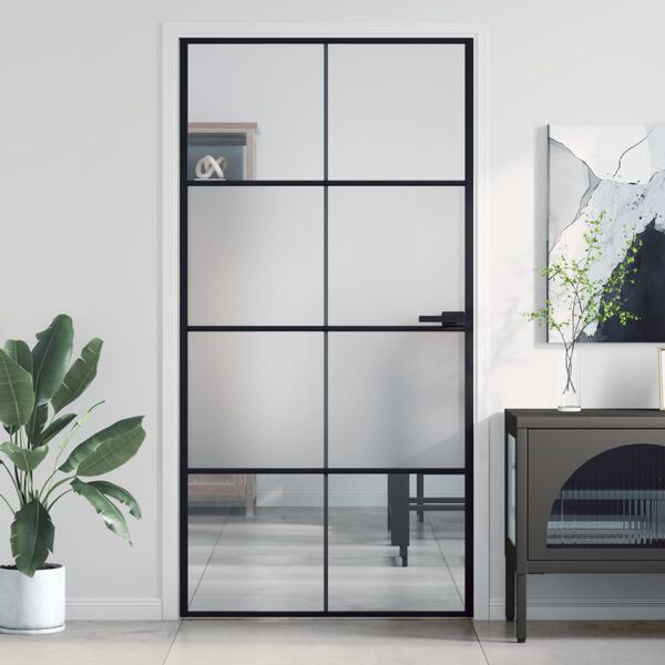 vidaXL Porte int&eacute;rieure mince noir verre tremp&eacute; aluminium
