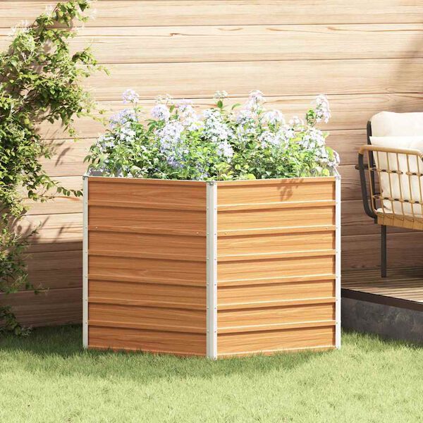 vidaXL Jardin sur&eacute;lev&eacute; Marron Clair 129 x 129 x 77 cm Acier galvanis&eacute;