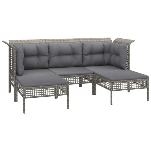 vidaXL Salon de jardin 9 pcs avec coussins Gris R&eacute;sine tress&eacute;e