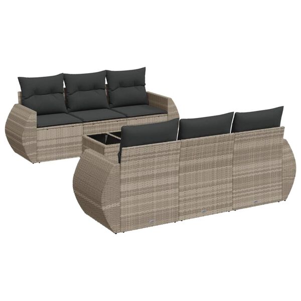 vidaXL Salon de jardin avec coussins 7 pcs gris clair r&eacute;sine tress&eacute;e
